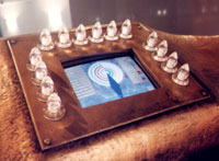 One of the Exploratorium's touch screen exhibits, showing Quest's Lignes de Force fragrance notation.